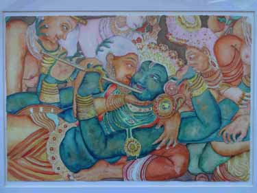 A watercolour entitled - Krishna and Friends
