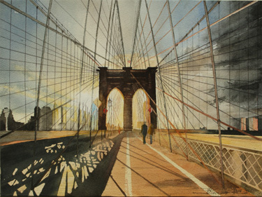 A watercolour entitled - Brooklyn Bridge