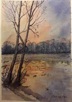 Watercolour - entitled - Sunset in Winter