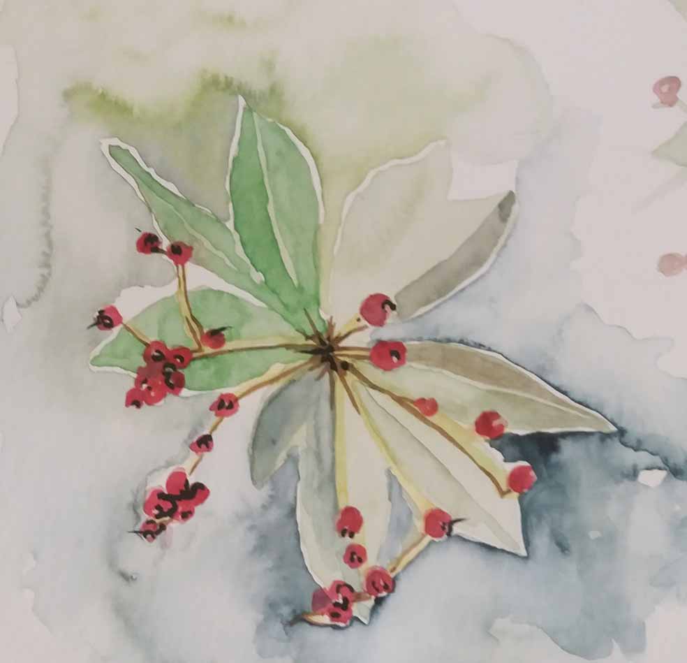 The work of a participant in the workshop-a leaf with berries